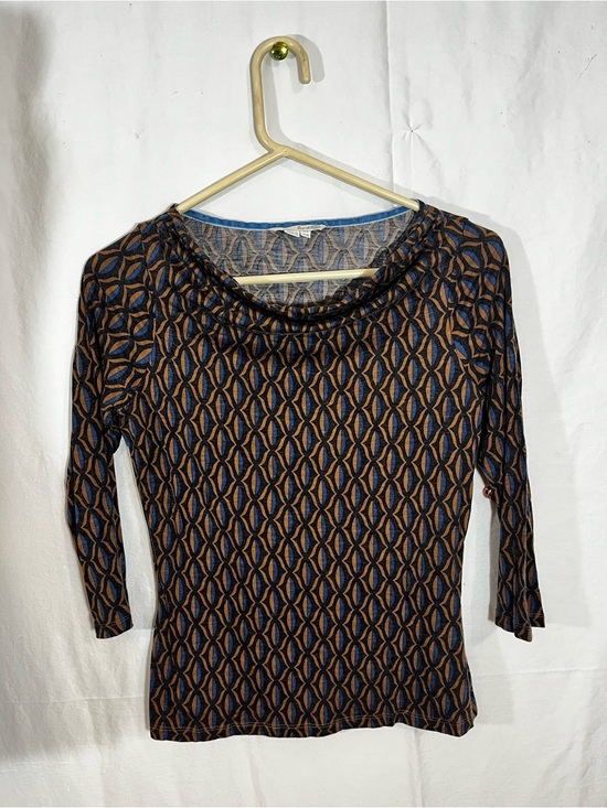 Boden Tops - Boden Blue and Brown Geometric Scoop Neck Top
